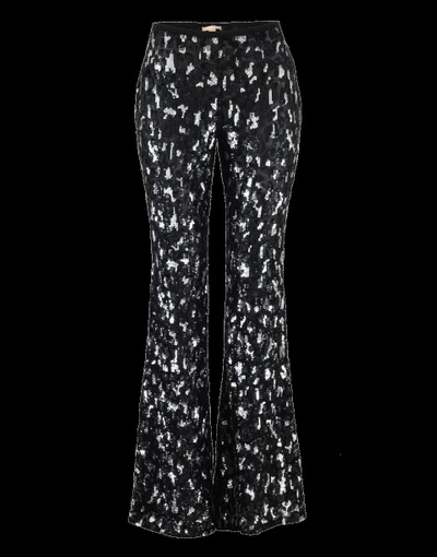 Michael Kors Sequined Leopard Tulle Flare-leg Trousers In Black