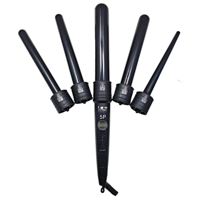 Iso Beauty The 5p 5-in-1 Digital Pro Interchangeable Ceramic Curling Wand Set In Black