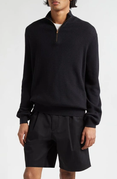 Agnona High Neck Half Zip Cotton & Cashmere Jumper In Black