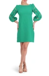 Vince Camuto Eyelet Sleeve Crepe Shift Dress In Green