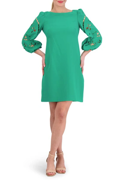 Vince Camuto Eyelet Sleeve Crepe Shift Dress In Green