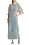 Pisarro Nights Beaded Cold Shoulder Blouson Cocktail Dress In Teal