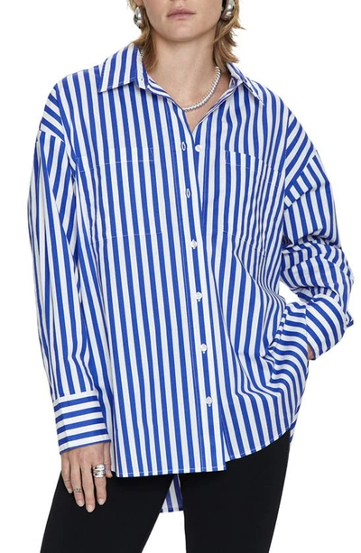 Pistola Rena Button Down Tunic Shirt – 钴蓝色条纹 In Cobalt Stripe