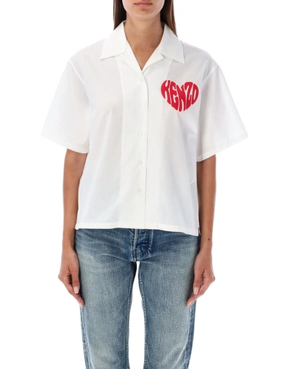 Kenzo Heart Hawaiian Shirt White In Blanc