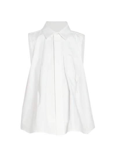 Sacai Women's Poplin Pleated Sleeveless Shirt In White