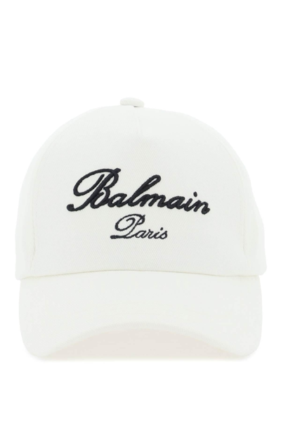 Balmain Signature Cotton Cap In Bianco