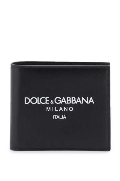 Dolce & Gabbana Leather Wallet With Logo Print In Blue