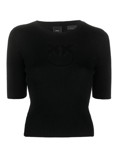 Pinko Intarsia-knit Logo Ribbed-knit Top In Black