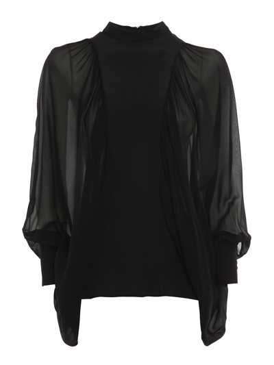 Dondup See Through Sleeve Blouse In Black