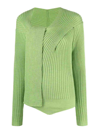 Msgm Ribbed-knit Knot-detail Top In Green