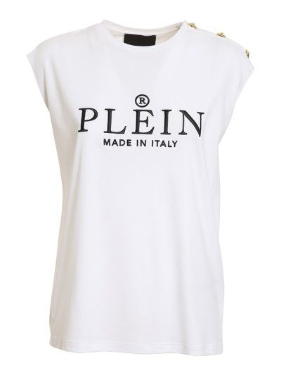 Philipp Plein Logo Embroidery Tank Top With Buttons In White