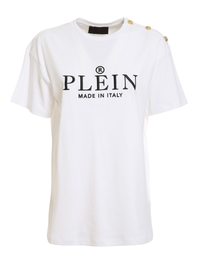 Philipp Plein Logo Embroidery T-shirt With Buttons In White