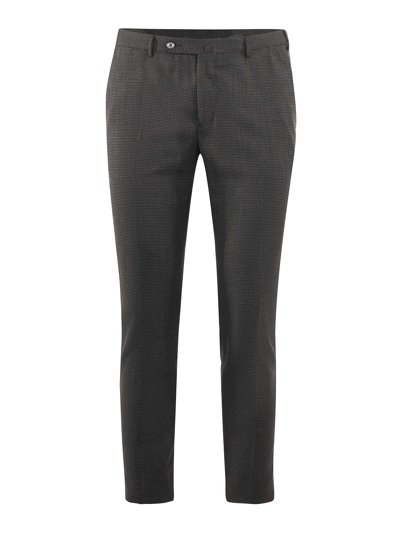 Pt Torino Houndstooth Wool Blend Trousers In Dark Brown