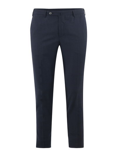 Pt Torino Prince Of Wales Wool Blend Trousers In Blue