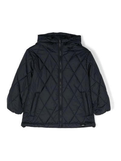 Aspesi Kids' Diamond-quilted Hooded Jacket In Blue