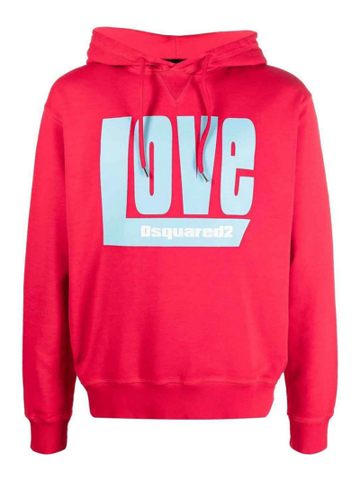 Dsquared2 Love Logo-print Hoodie In Red