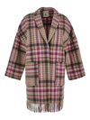 Semicouture Fringed-edge Tartan Coat In Multicolour