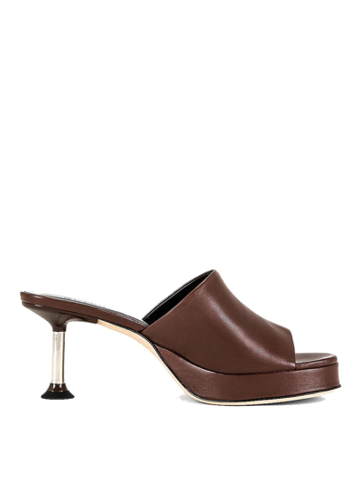 By Far Cala Patent Leather Mules In Brown