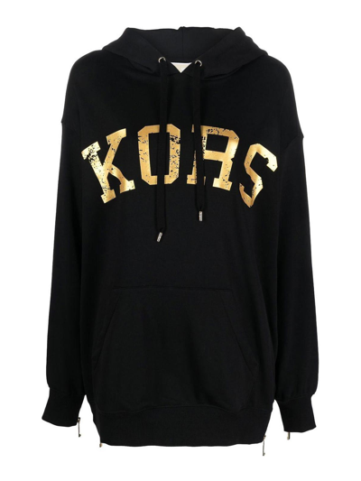 Michael Kors Logo-print Organic Cotton Hoodie In Black