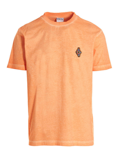 Marcelo Burlon County Of Milan Sunset Cross Crewneck T-shirt With Logo Patch In Orange