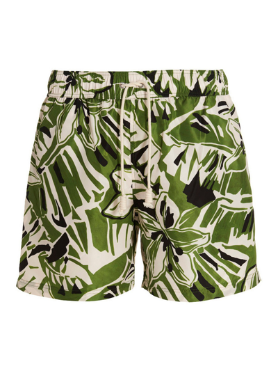 Palm Angels Macro Hibiscus Swimming Shorts In Green