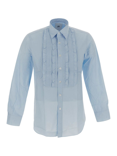 Pt Torino Shirt With Pleated Bib In Blue