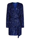 Rotate Birger Christensen Rotate Deep V-neck Sequined Evening Dress With Adjustable Belt In Blue