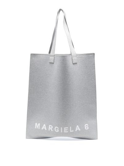 Mm6 Maison Margiela Logo-print Leather Tote In Silver