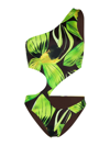 Louisa Ballou Green Leaf Print One Shoulder Swimsuit In Green