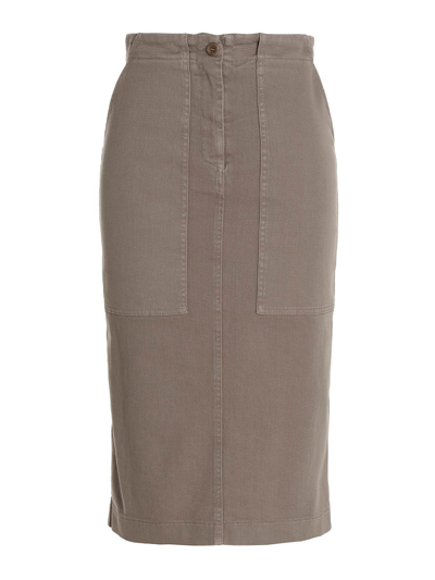 Nude Denim Midi Skirt In Grey