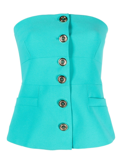 Pinko Tucuman Button-fastening Off-shoulder Top In Blue
