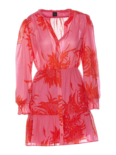 Pinko Macroflower Print Short Dress In Red