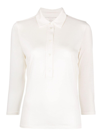 Majestic Three-quarter Sleeve Polo Top In White