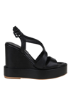 Paloma Barceló Wedge Leather Sandals With Buckled Closure In Black