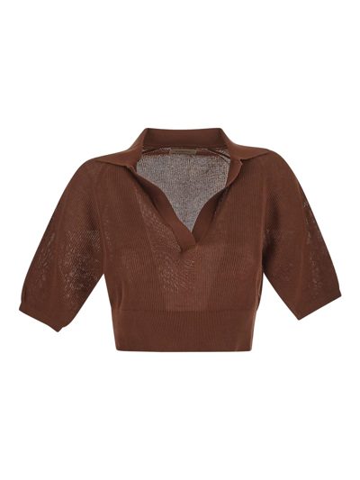 Laneus Woman Sweater Brown Size 6 Cotton