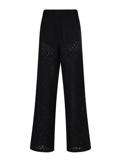Rotate Birger Christensen Loose-knit High-waisted Trousers In Black