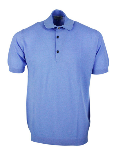 John Smedley Cotton Polo In Light Blue