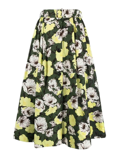 Msgm Hibiscus Camouflage-print Skirt In Green