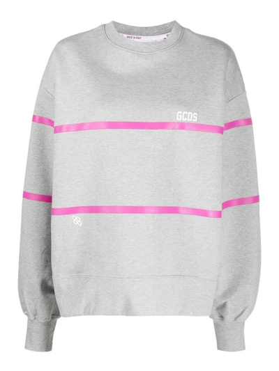 Gcds Stripe-detailed Sweatshirt In Grey