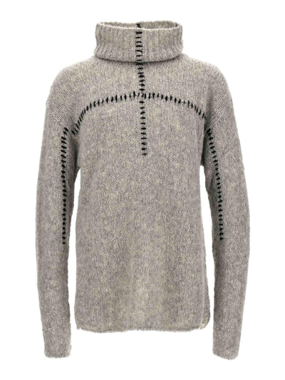 Thom Krom Contrast Embroidery Jumper In Grey