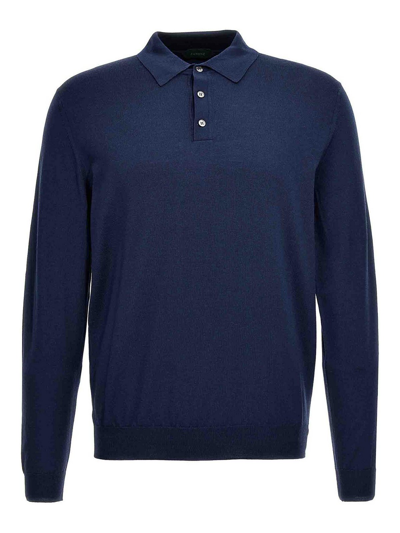 Zanone Flex Wool Polo Shirt In Blue