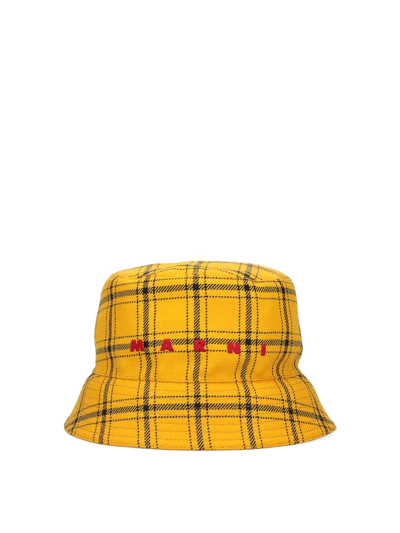 Marni Cappello Bucket Tartan In Yellow