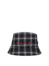 Marni Logo-embroidered Checked Bucket Hat In Black
