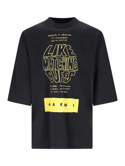 Marni Bold Graphic Print Black Short-sleeve T-shirt With Relaxed Fit