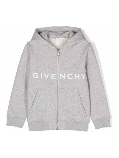 Givenchy Kids' 4g Logo印花拉链连帽衫 In Grey