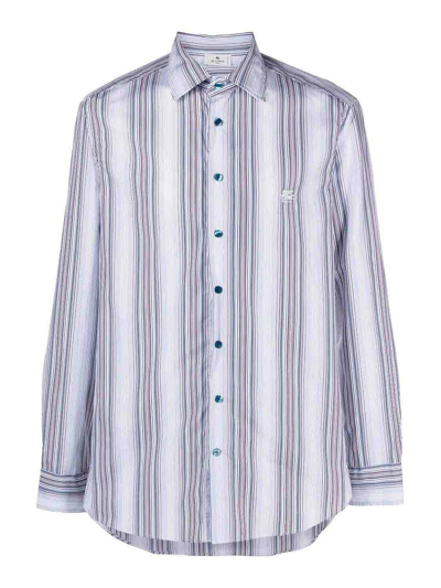 Etro Logo-embroidered Striped Shirt In Blue