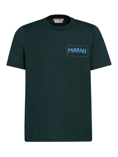 Marni Logo-patch Cotton T-shirt In Dark Blue