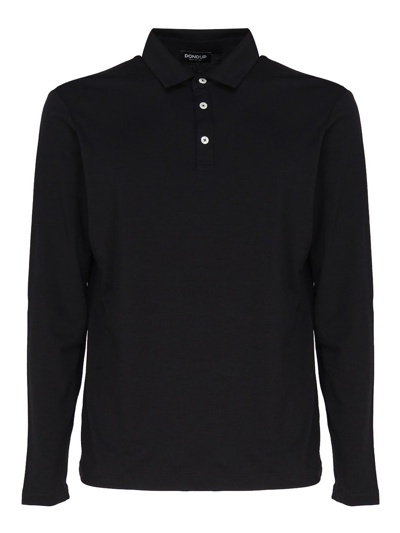 Dondup Long-sleeve Wool-blend Polo Shirt In Black