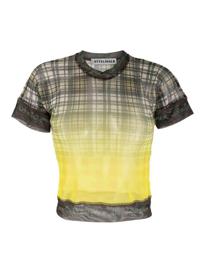 Ottolinger Checked Cropped T-shirt In Yellow