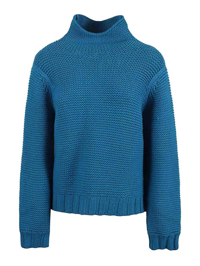 Liviana Conti Wool Blend High Neck Jumper In Blue